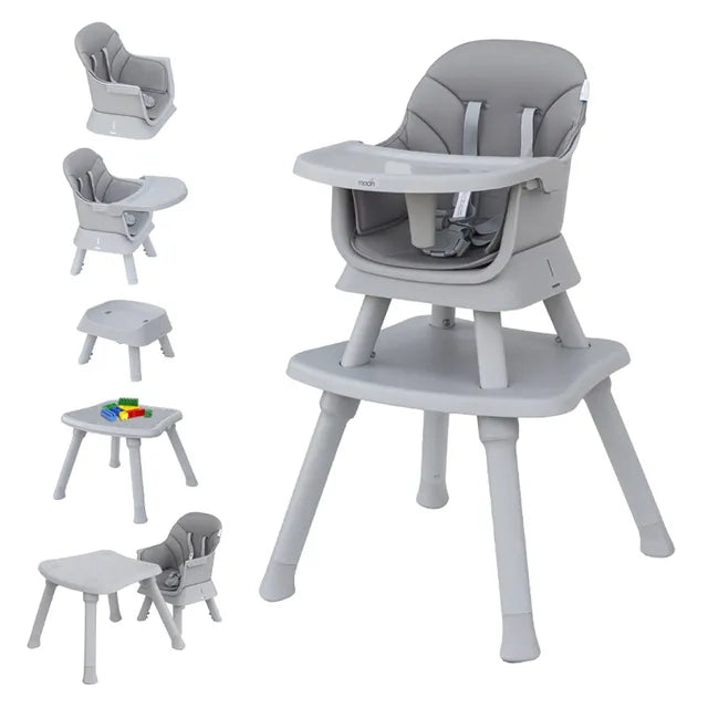 Moon 6 In 1 High Chair with Safety Harness & Belt Grey