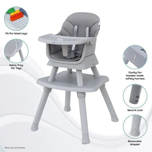 Moon 6 In 1 High Chair with Safety Harness & Belt Grey