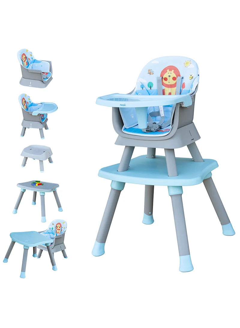 Moon 6 In 1 High Chair with Safety Harness & Belt Blue