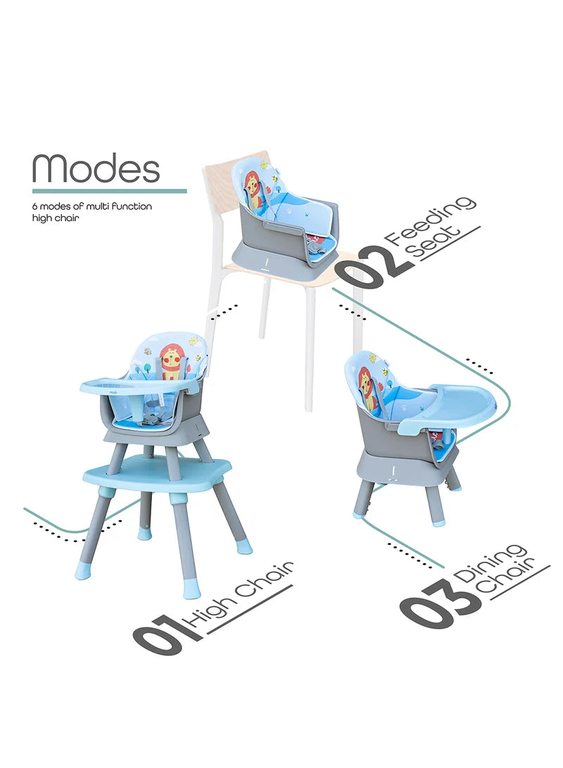Moon 6 In 1 High Chair with Safety Harness & Belt Blue