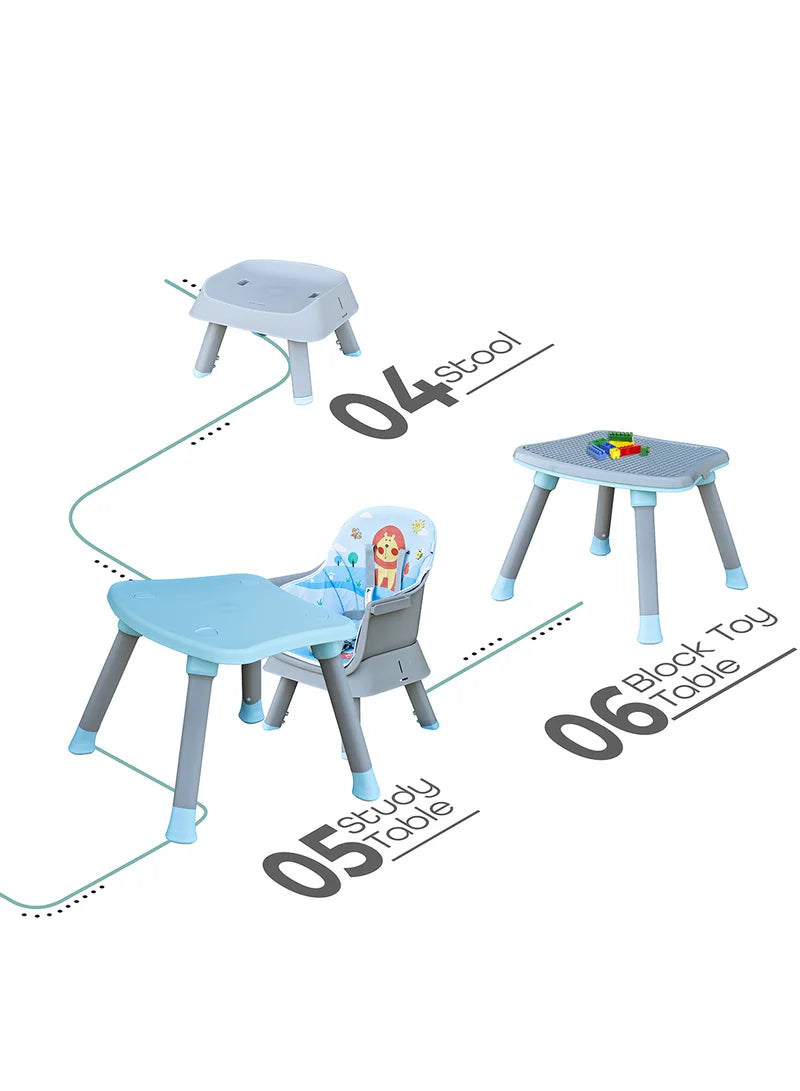 Moon 6 In 1 High Chair with Safety Harness & Belt Blue