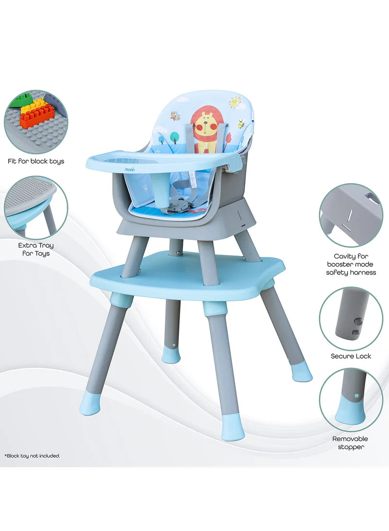 Moon 6 In 1 High Chair with Safety Harness & Belt Blue