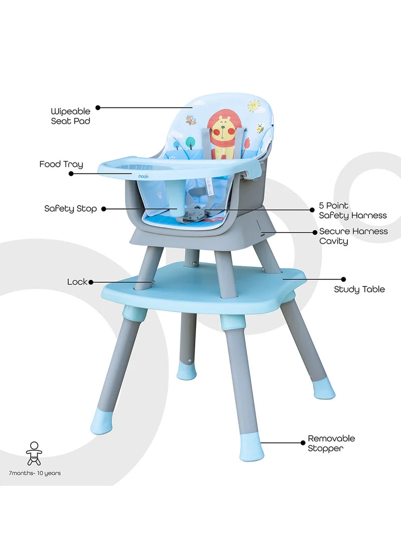 Moon 6 In 1 High Chair with Safety Harness & Belt Blue