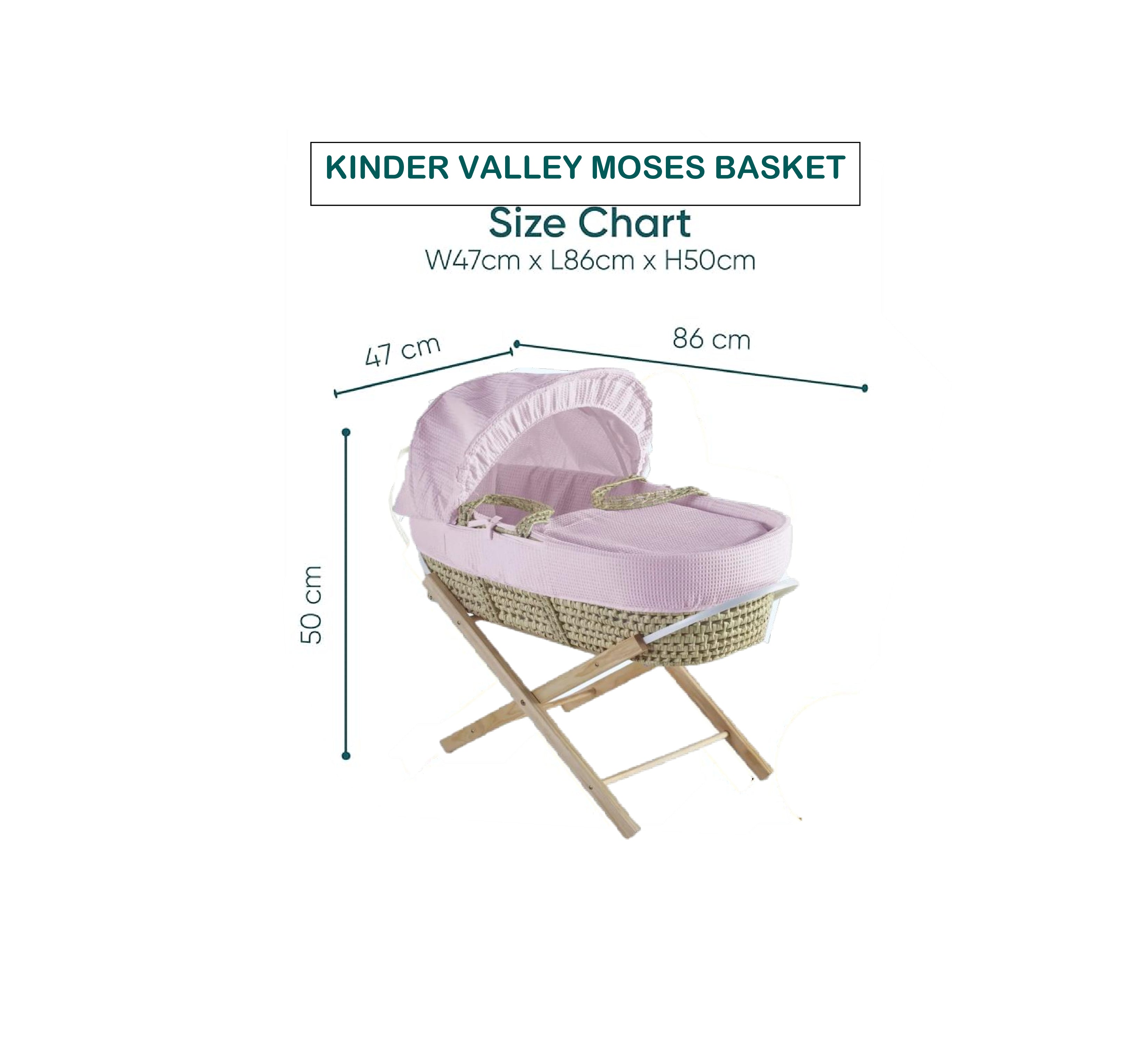 Kinder Valley Elegant Waffle Moses Basket With Folding Stand Pink