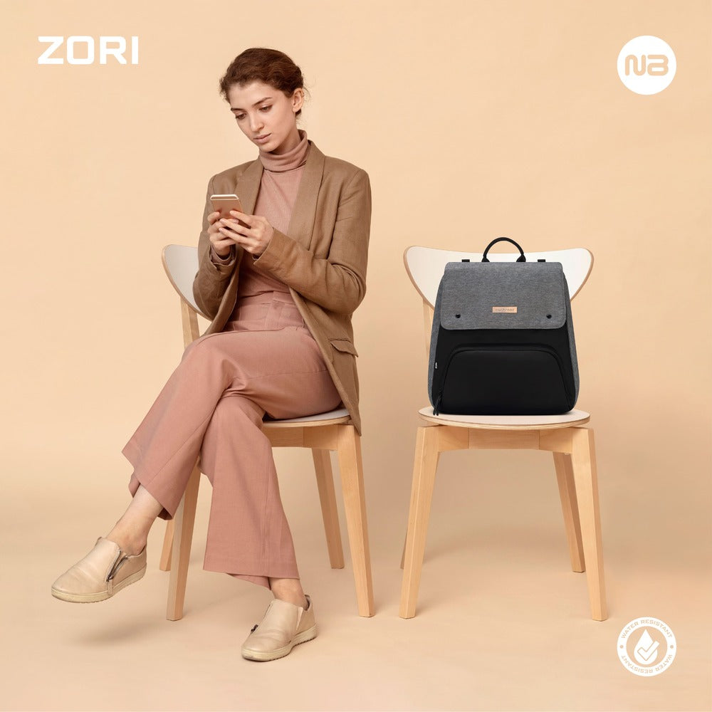 Neobreez Zori Diaper Backpack 7pc Set with Changing Mat Wet Bag and Pouches Grey