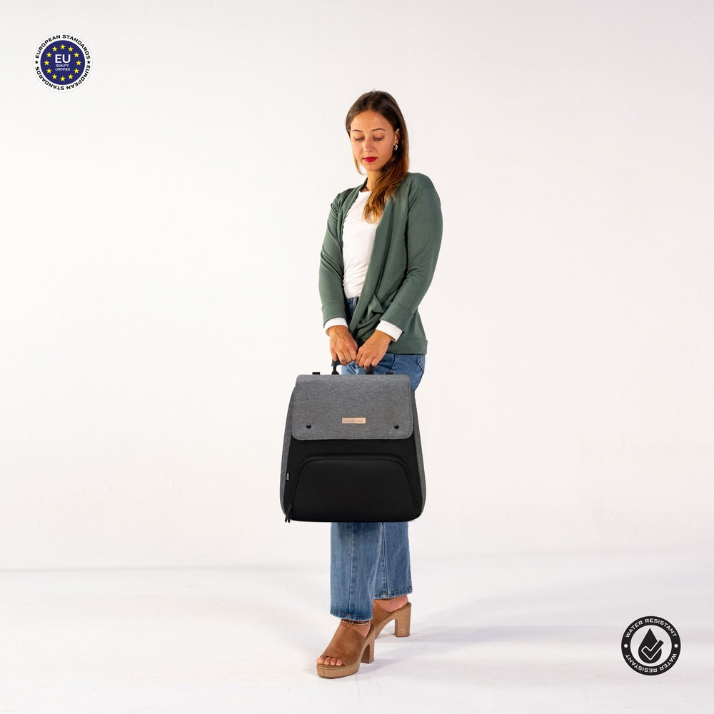 Neobreez Zori Diaper Backpack 7pc Set with Changing Mat Wet Bag and Pouches Grey