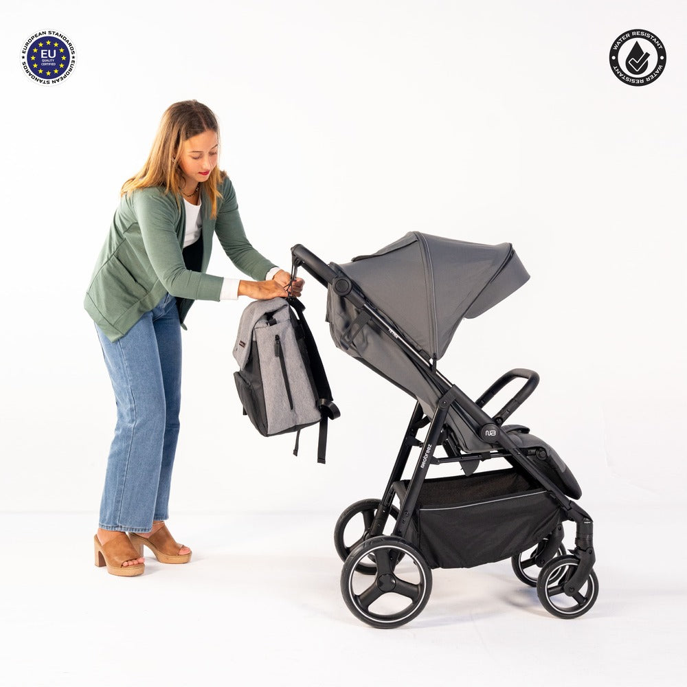 Neobreez Zori Diaper Backpack 7pc Set with Changing Mat Wet Bag and Pouches Grey