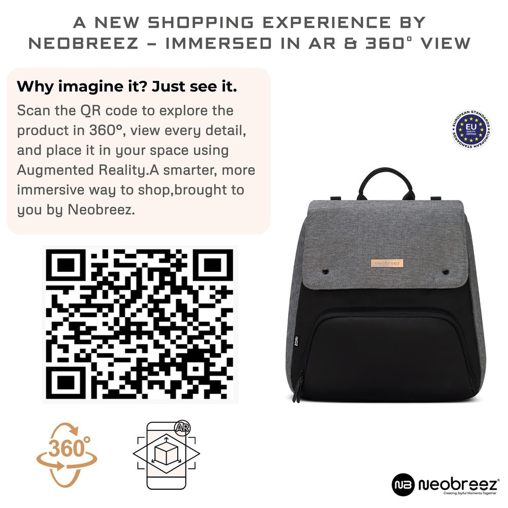 Neobreez Zori Diaper Backpack 7pc Set with Changing Mat Wet Bag and Pouches Grey