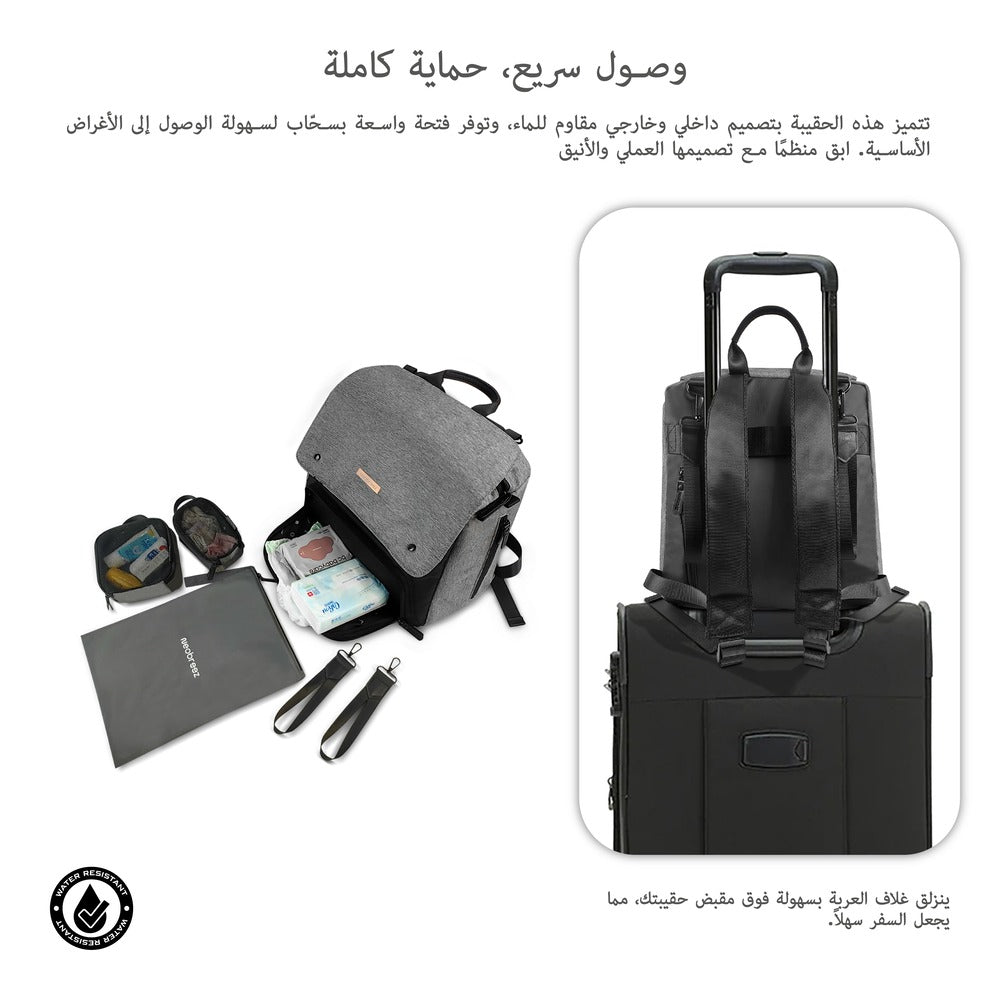 Neobreez Zori Diaper Backpack 7pc Set with Changing Mat Wet Bag and Pouches Grey