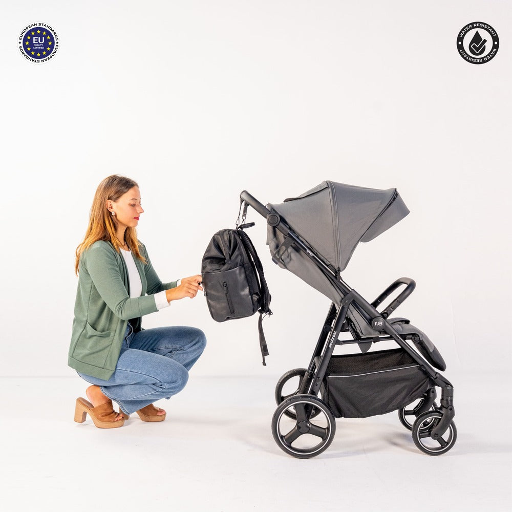 Neobreez Rilo Diaper Backpack 7pc Set with Changing Mat Wet Bag Pouches Black