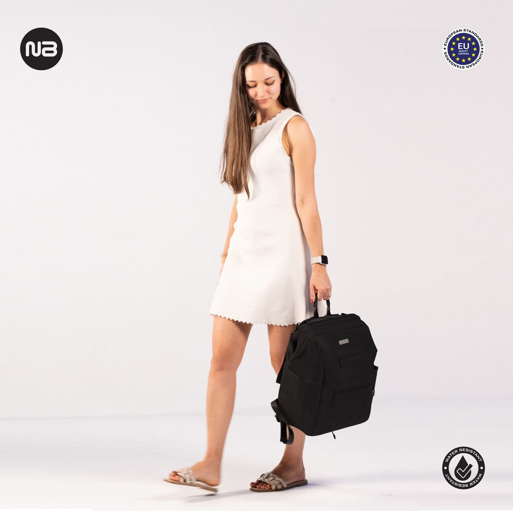 Neobreez Rilo Diaper Backpack 7pc Set with Changing Mat Wet Bag Pouches Black