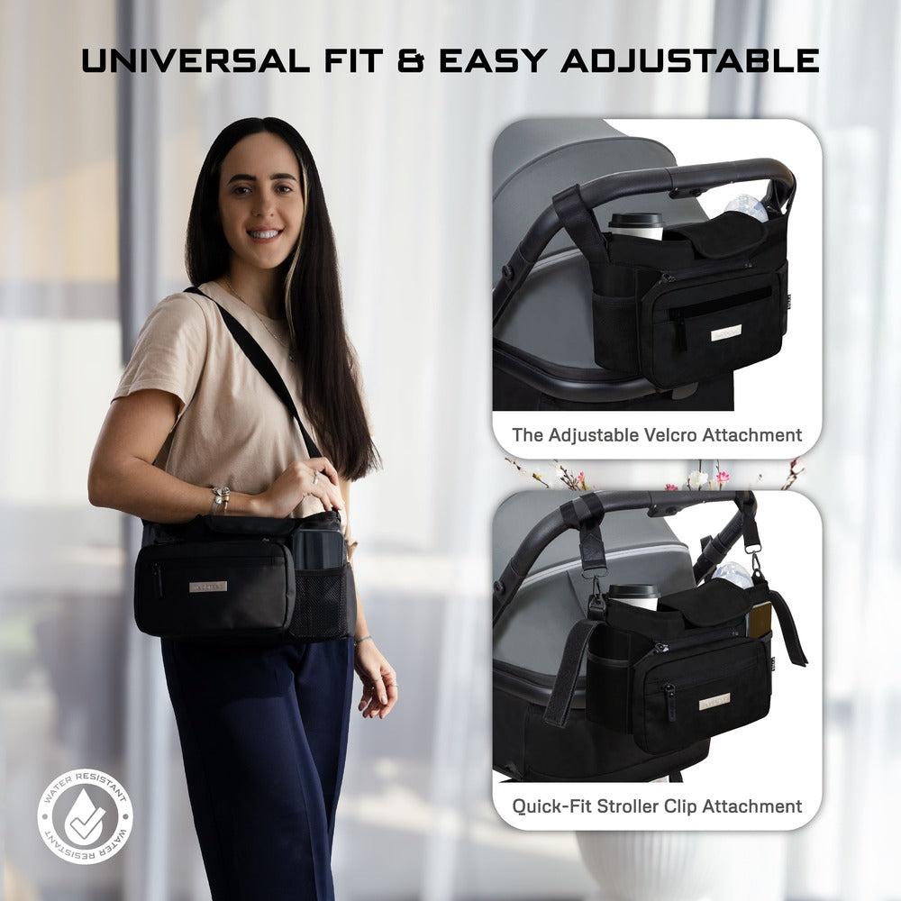 Neobreez Fyra Stroller Organizer Caddy with Insulated Cup Holder Black