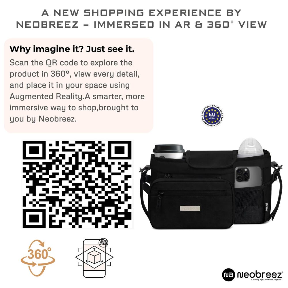 Neobreez Fyra Stroller Organizer Caddy with Insulated Cup Holder Black