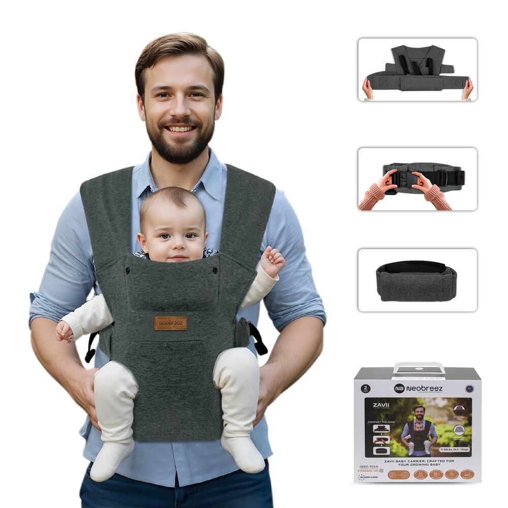 Neobreez ZAVII 2 in 1 Baby Carrier Lightweight Ergonomic Dark Grey