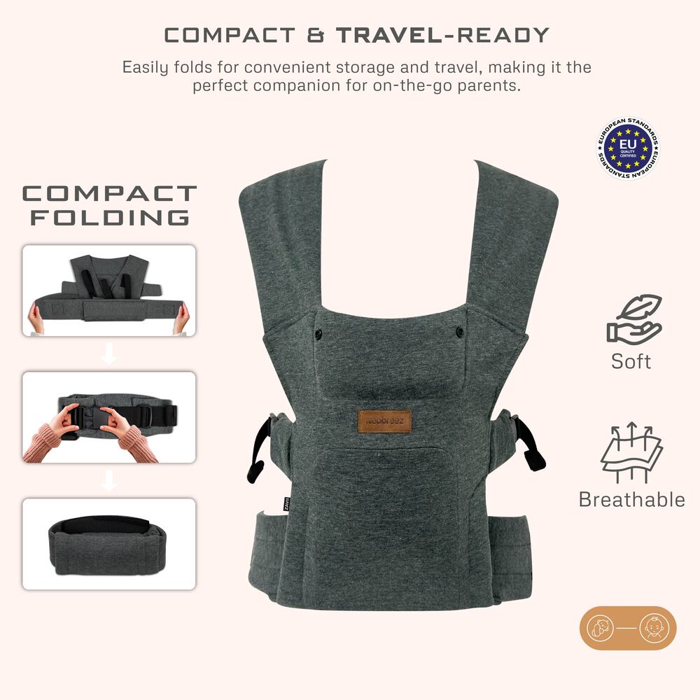Neobreez ZAVII 2 in 1 Baby Carrier Lightweight Ergonomic Dark Grey