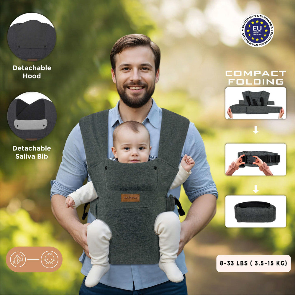 Neobreez ZAVII 2 in 1 Baby Carrier Lightweight Ergonomic Dark Grey