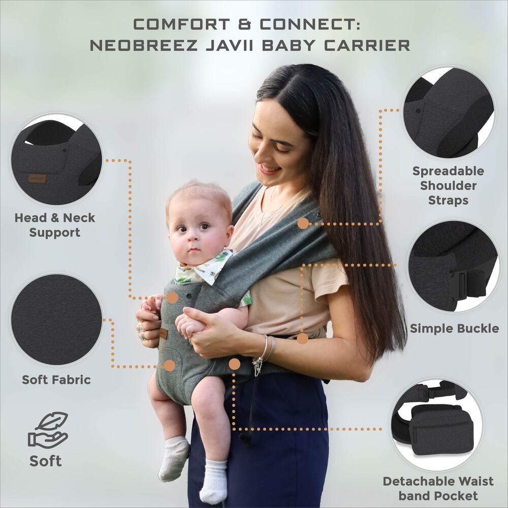 Neobreez ZAVII 2 in 1 Baby Carrier Lightweight Ergonomic Dark Grey