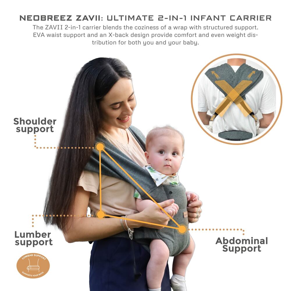 Neobreez ZAVII 2 in 1 Baby Carrier Lightweight Ergonomic Dark Grey