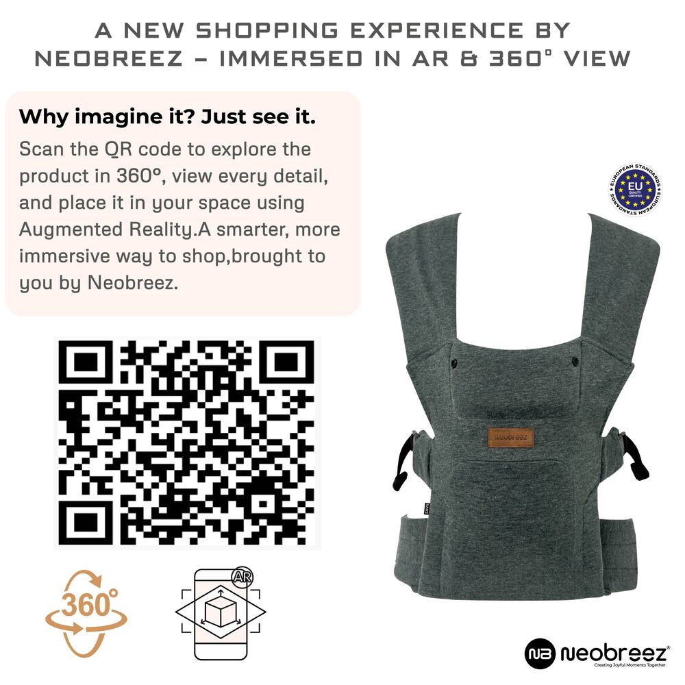 Neobreez ZAVII 2 in 1 Baby Carrier Lightweight Ergonomic Dark Grey