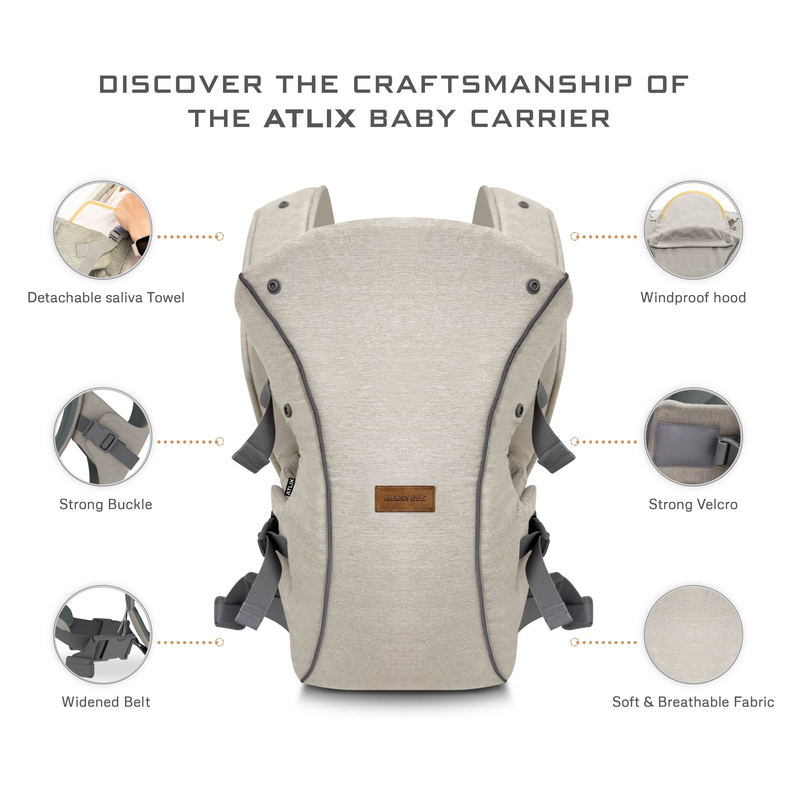 Neobreez Atlix 3 In 1 Convertible Baby Carrier Newborn to Toddler Beige