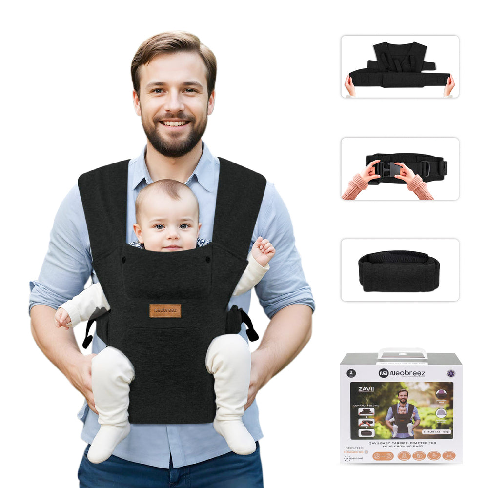 Neobreez ZAVII 2 in 1 Baby Carrier Lightweight Ergonomic Black