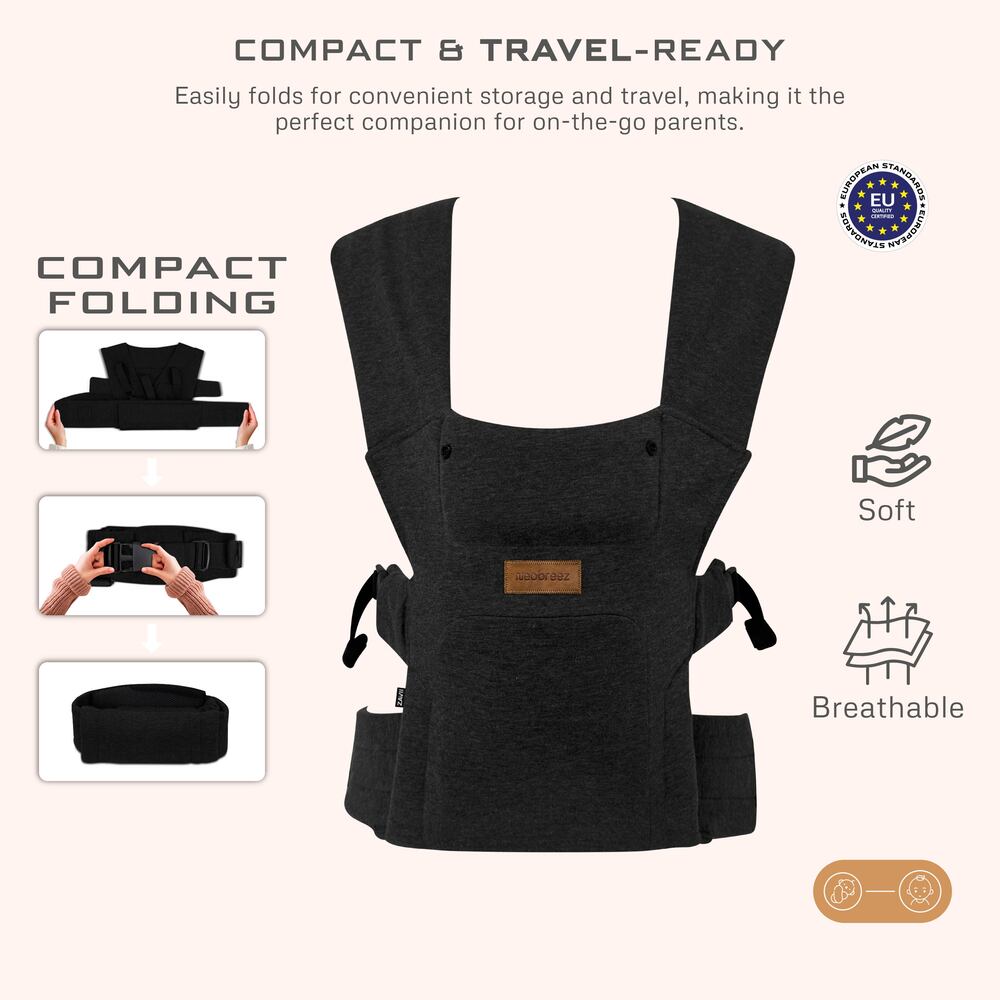 Neobreez ZAVII 2 in 1 Baby Carrier Lightweight Ergonomic Black