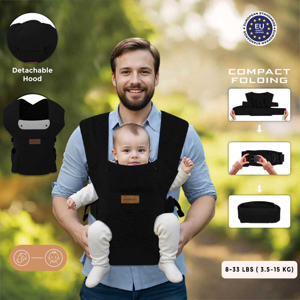 Neobreez ZAVII 2 in 1 Baby Carrier Lightweight Ergonomic Black