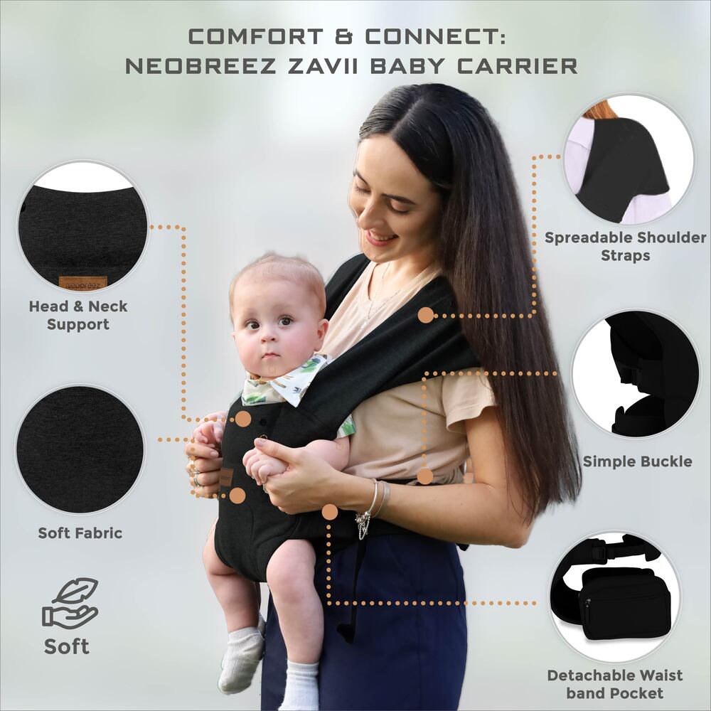 Neobreez ZAVII 2 in 1 Baby Carrier Lightweight Ergonomic Black