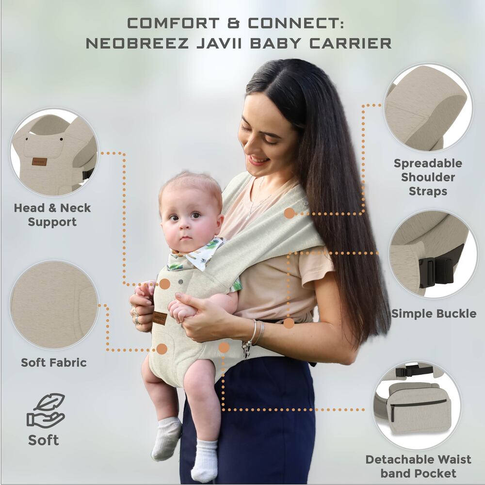 Neobreez ZAVII 2 in 1 Baby Carrier Lightweight Ergonomic Cream