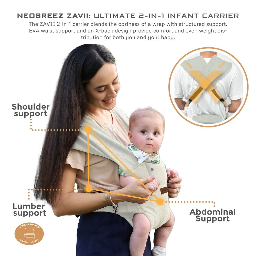 Neobreez ZAVII 2 in 1 Baby Carrier Lightweight Ergonomic Cream