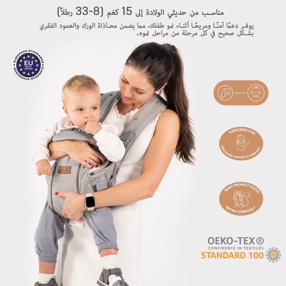 Neobreez Atlix 3 In 1 Convertible Baby Carrier Newborn to Toddler Grey