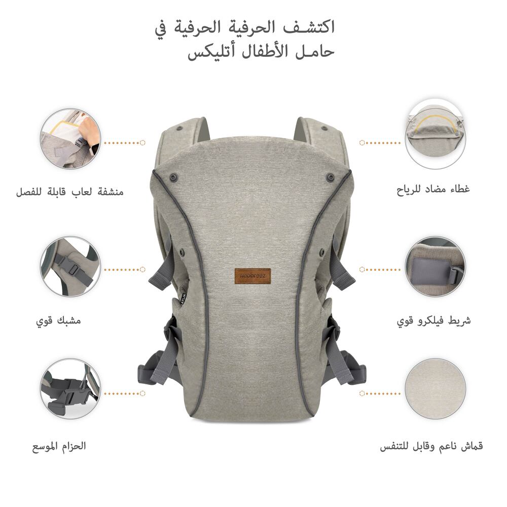 Neobreez Atlix 3 In 1 Convertible Baby Carrier Newborn to Toddler Grey