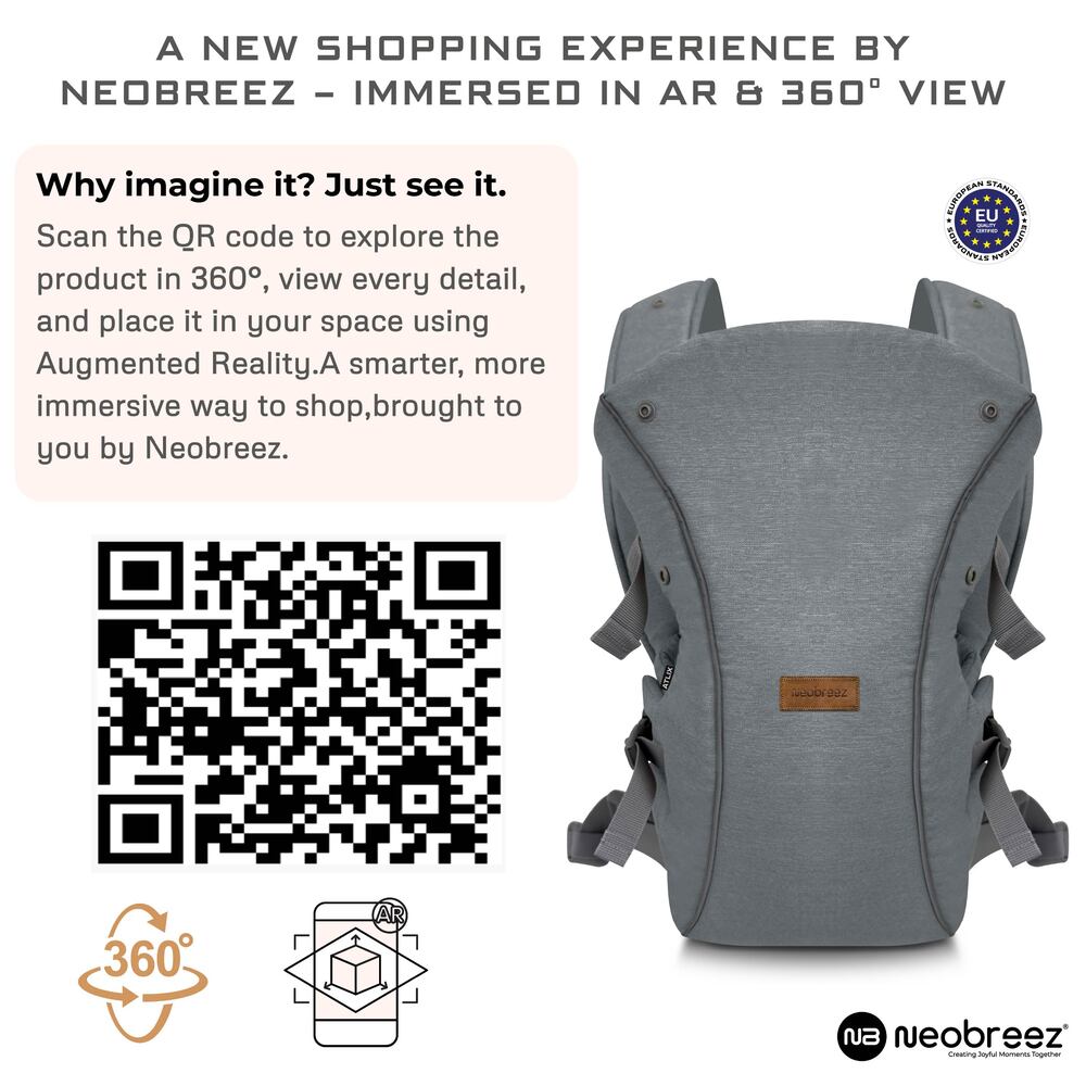 Neobreez Atlix 3 In 1 Convertible Baby Carrier Newborn to Toddler Grey