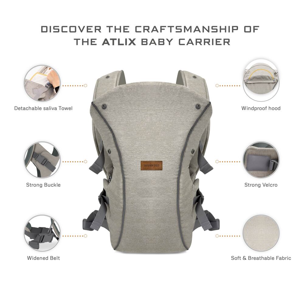 Neobreez Atlix 3 In 1 Convertible Baby Carrier Newborn to Toddler Grey
