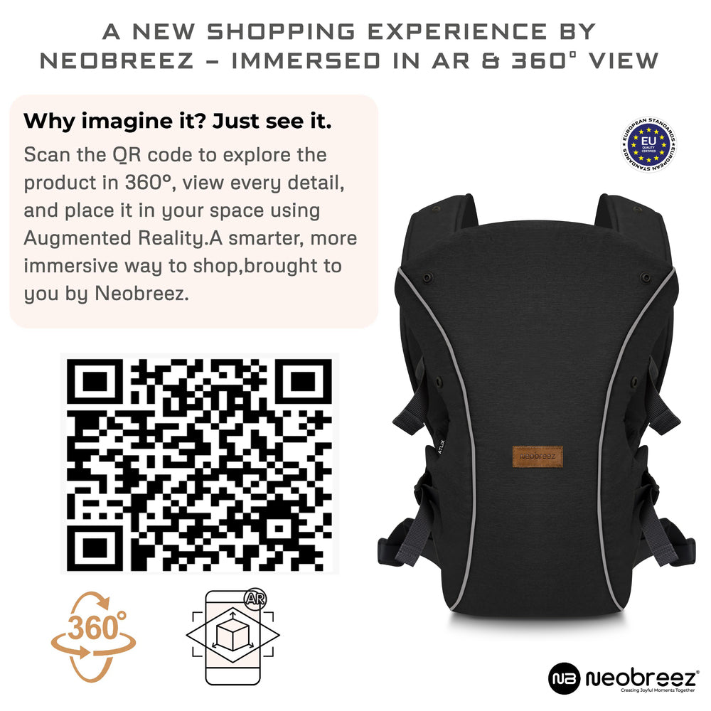 Neobreez Atlix 3 In 1 Convertible Baby Carrier Newborn to Toddler Black