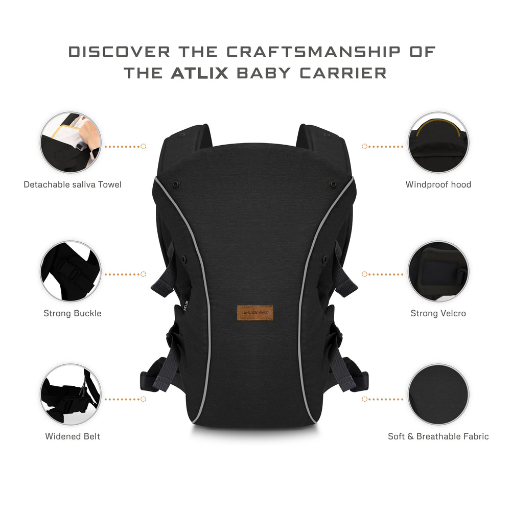 Neobreez Atlix 3 In 1 Convertible Baby Carrier Newborn to Toddler Black