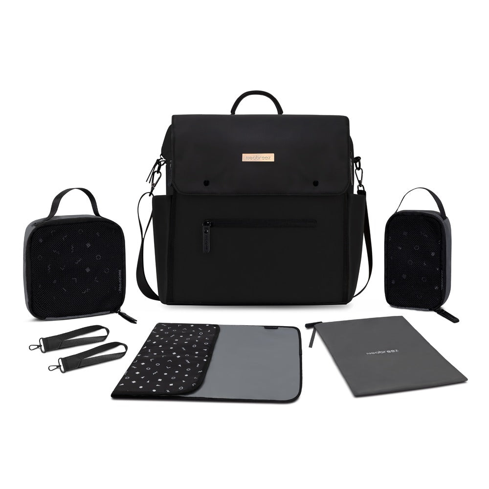 Neobreez Nixe Diaper Backpack 7pcs Set with Changing Mat Wet Bag and Pouches Black