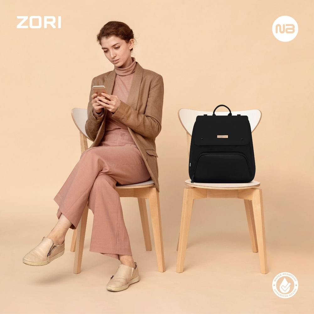 Neobreez Zori Diaper Backpack 7pc Set with Changing Mat Wet Bag and Pouches Black