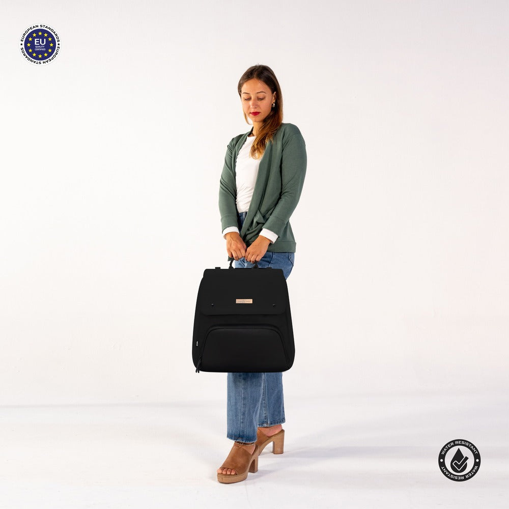 Neobreez Zori Diaper Backpack 7pc Set with Changing Mat Wet Bag and Pouches Black