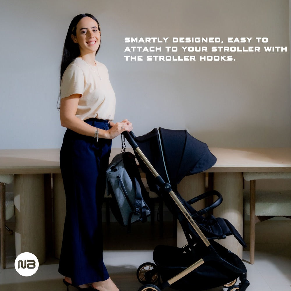 Neobreez Zori Diaper Backpack 7pc Set with Changing Mat Wet Bag and Pouches Black