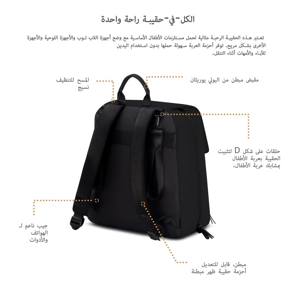 Neobreez Zori Diaper Backpack 7pc Set with Changing Mat Wet Bag and Pouches Black