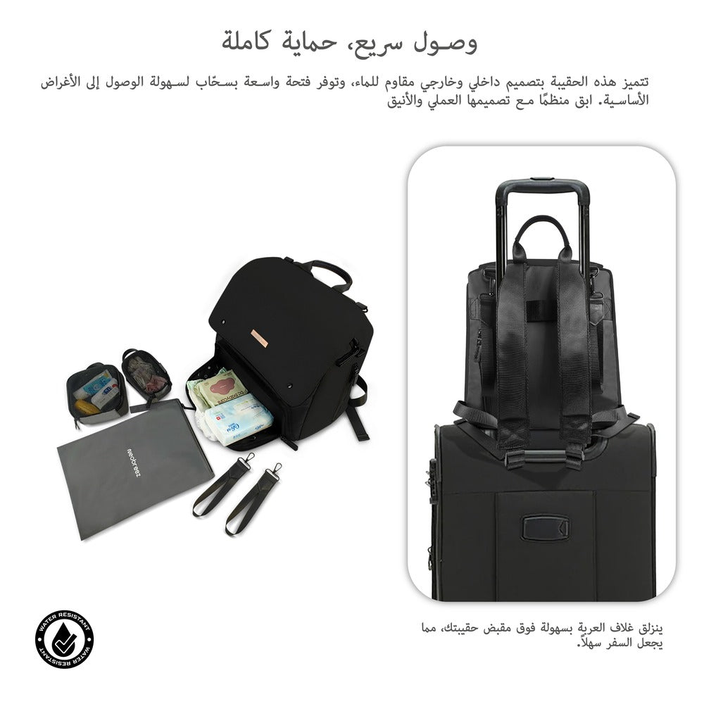 Neobreez Zori Diaper Backpack 7pc Set with Changing Mat Wet Bag and Pouches Black