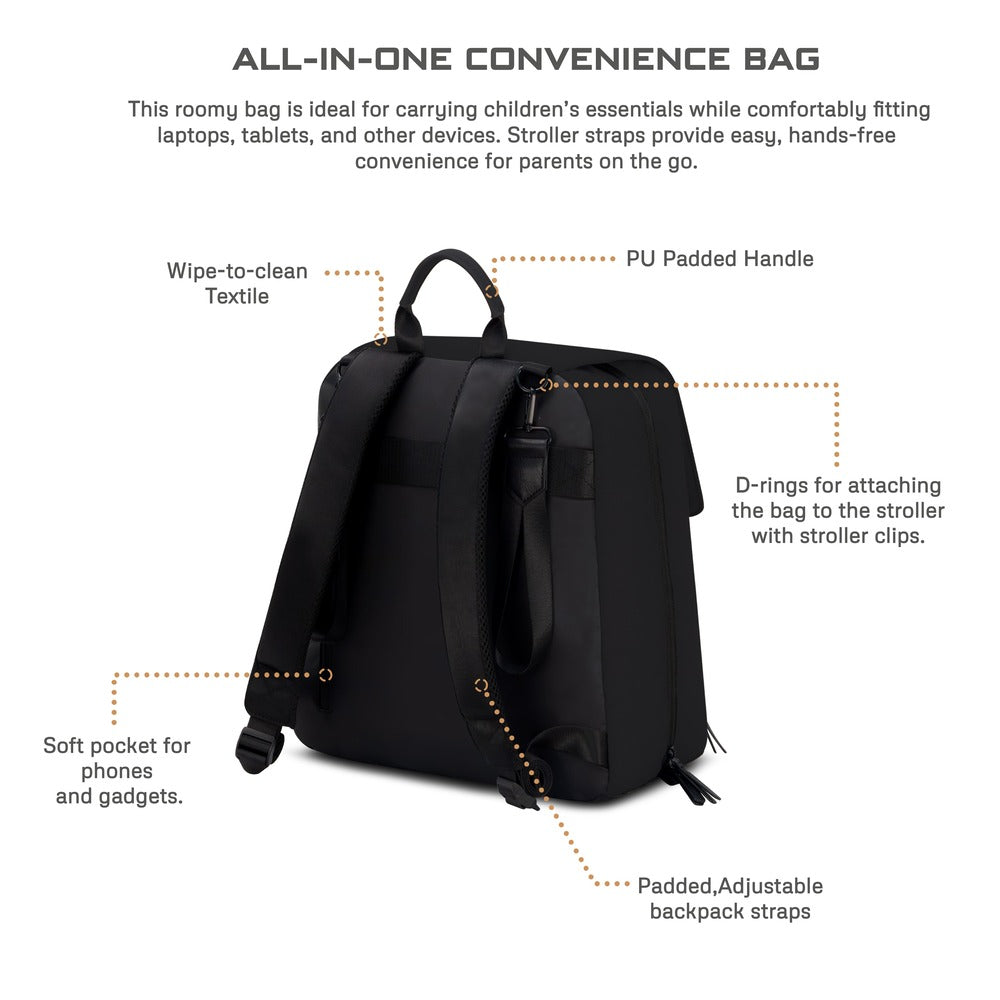 Neobreez Zori Diaper Backpack 7pc Set with Changing Mat Wet Bag and Pouches Black