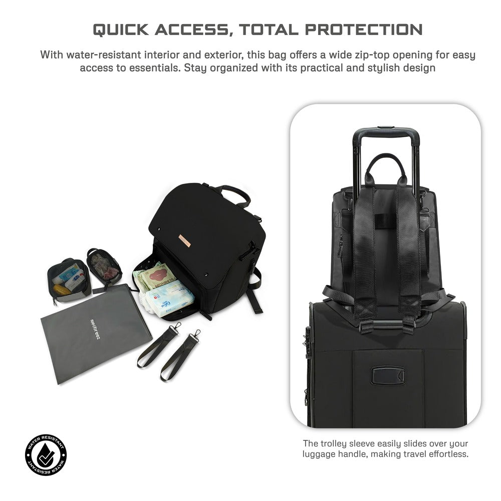 Neobreez Zori Diaper Backpack 7pc Set with Changing Mat Wet Bag and Pouches Black