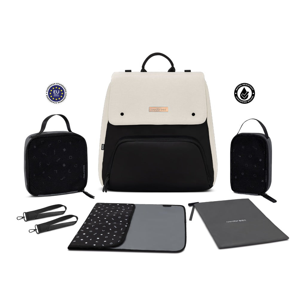 Neobreez Zori Diaper Backpack 7pc Set with Changing Mat Wet Bag and Pouches Sand
