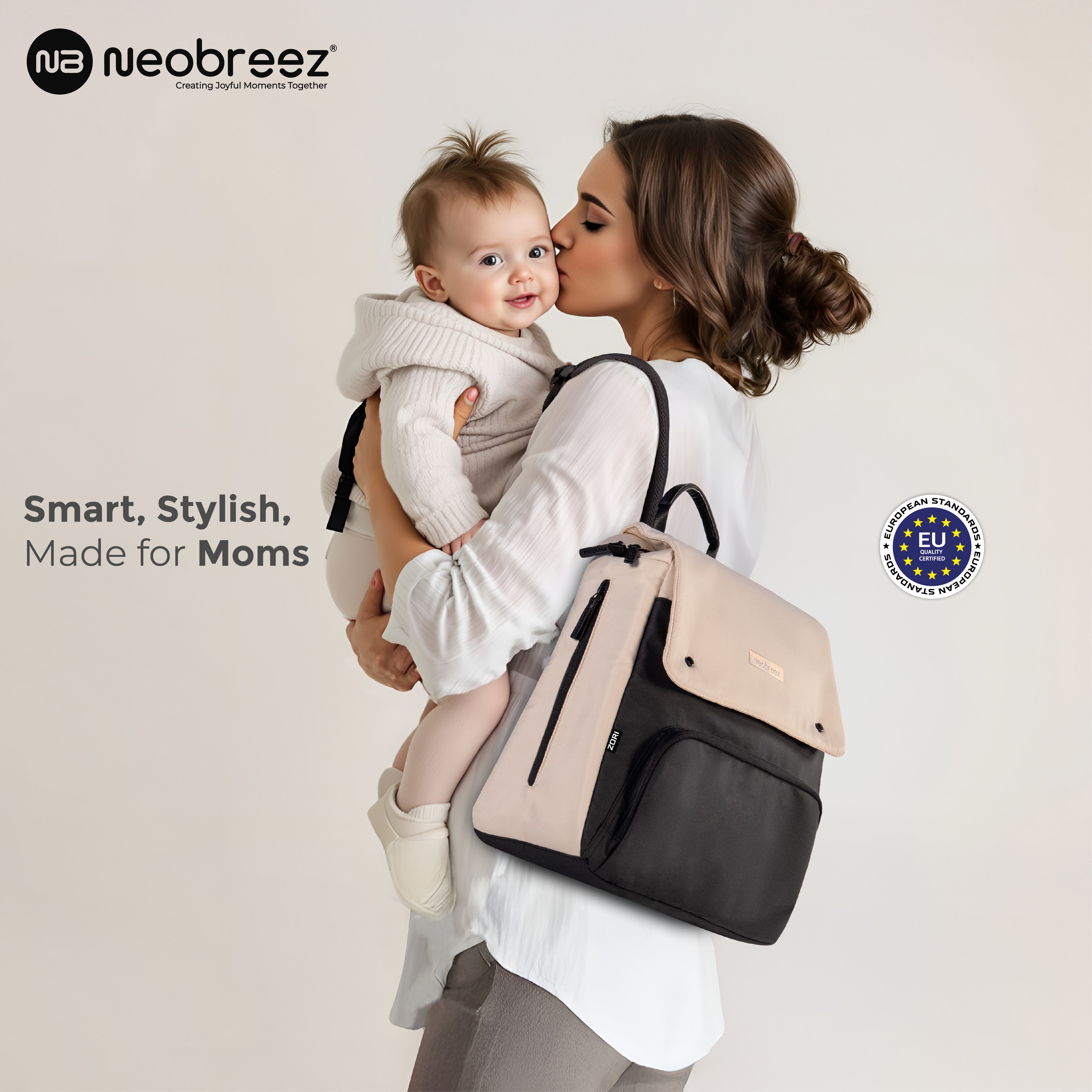 Neobreez Zori Diaper Backpack 7pc Set with Changing Mat Wet Bag and Pouches Sand