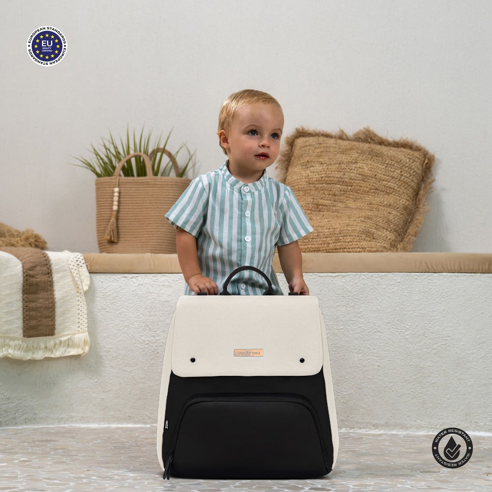 Neobreez Zori Diaper Backpack 7pc Set with Changing Mat Wet Bag and Pouches Sand