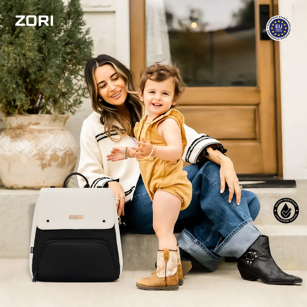 Neobreez Zori Diaper Backpack 7pc Set with Changing Mat Wet Bag and Pouches Sand