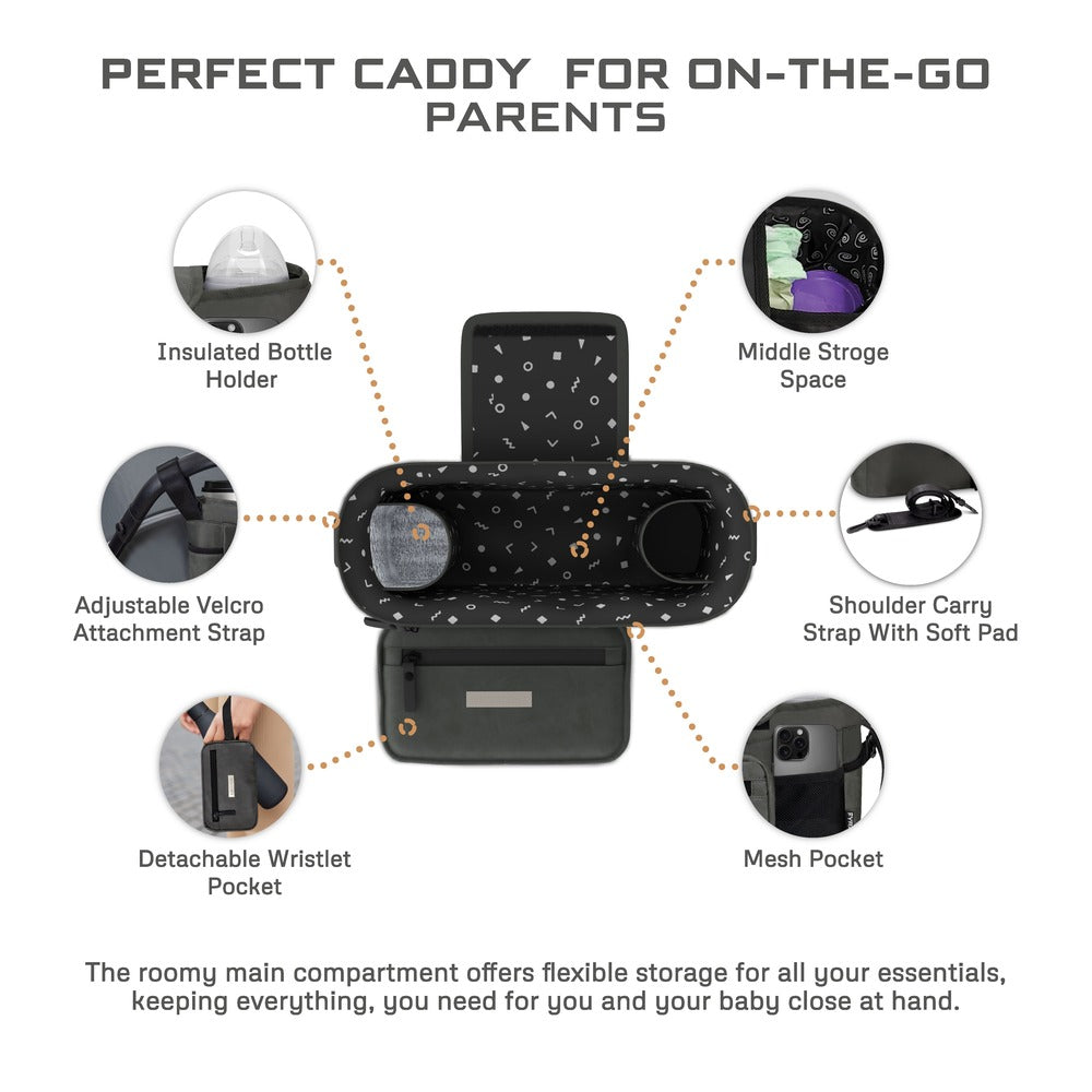 Neobreez Fyra Stroller Organizer Caddy with Insulated Cup Holder Dark Grey