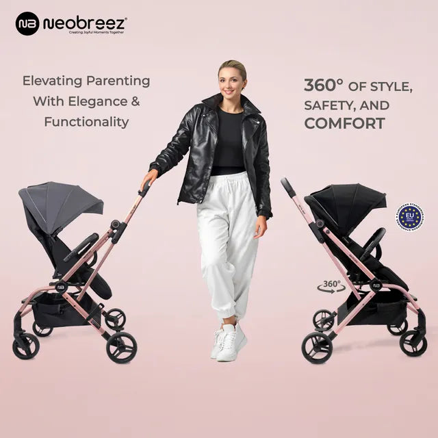Neobreez Octa 360 Degree Rotate Lightweight Compact Travel Stroller Black